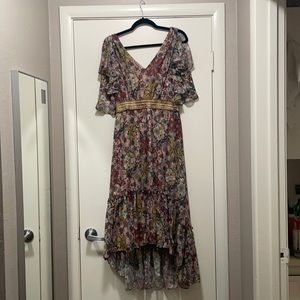 Floral Flutter Sleeve V Neck Dress